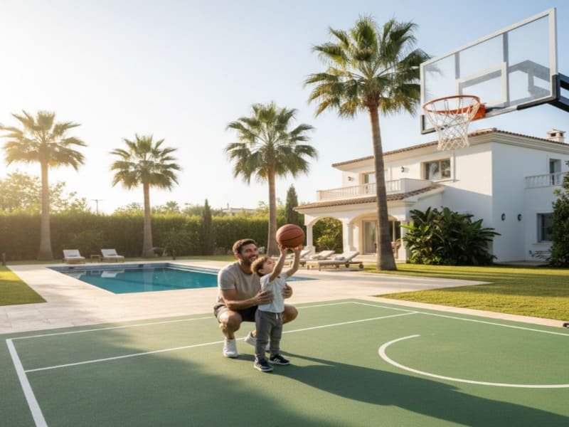 Professionelles Aufbringen von Acryl-Belägen auf einem Basketballfeld im Freien